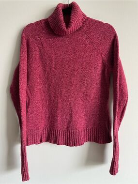 Ann Taylor extrafine merino wool turtleneck sweater berry heather classic L